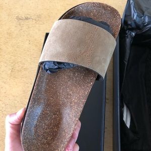 YSL Joan slides in tan color never worn